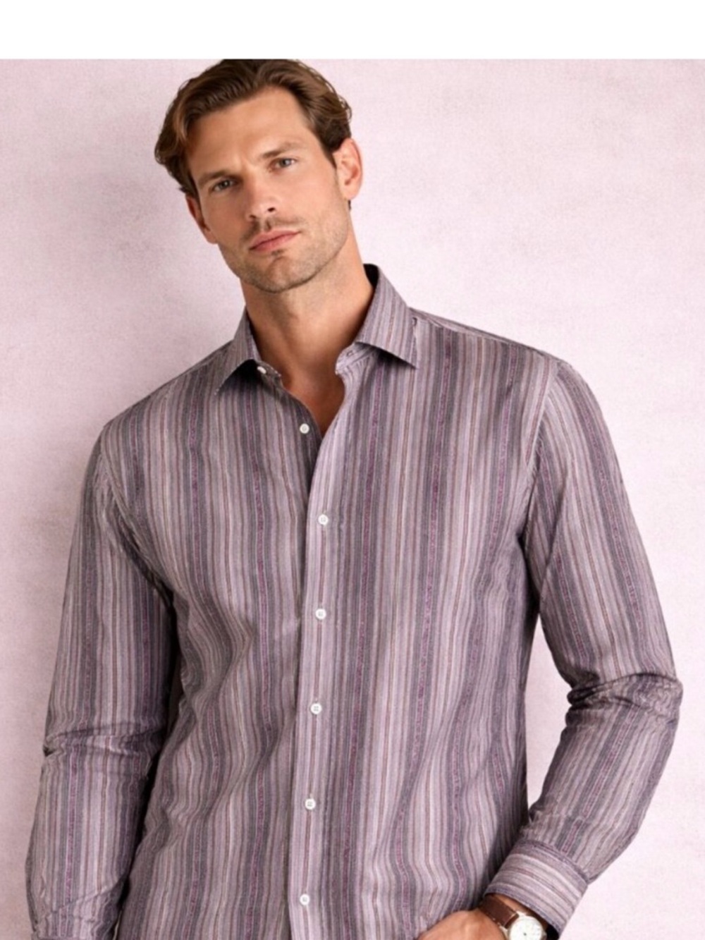 Bugatchi Uomo 
Shirt Mens Large Purple Striped
Classic Fit Button Up. EUC